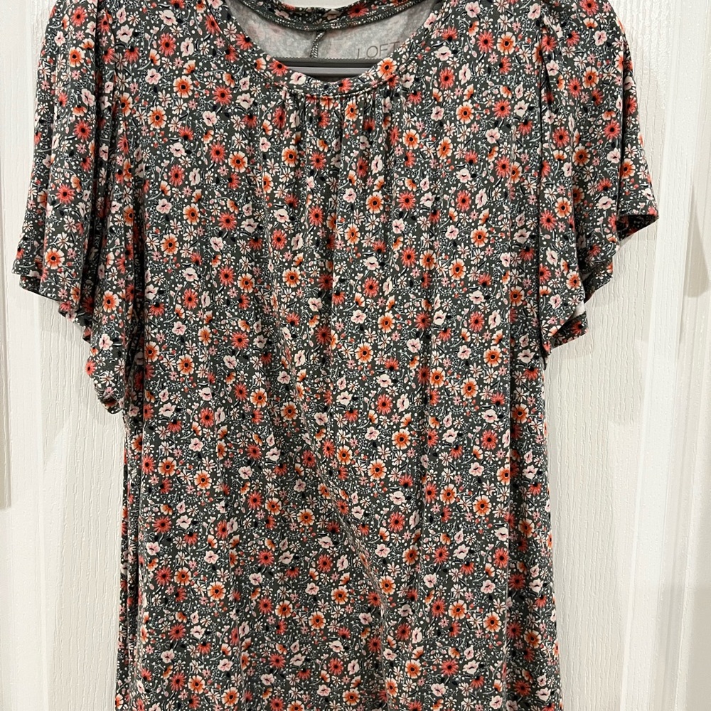 LOFT Black and Red Floral Blouse
